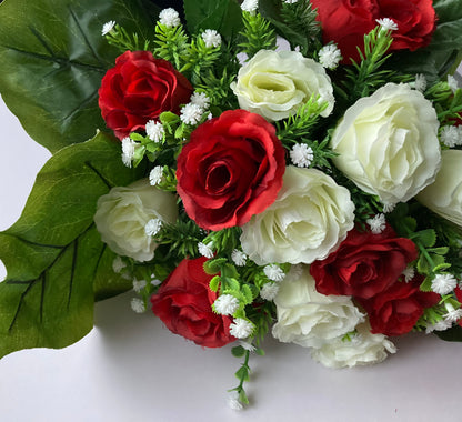 18 Red & White Rose Bud Bouquet