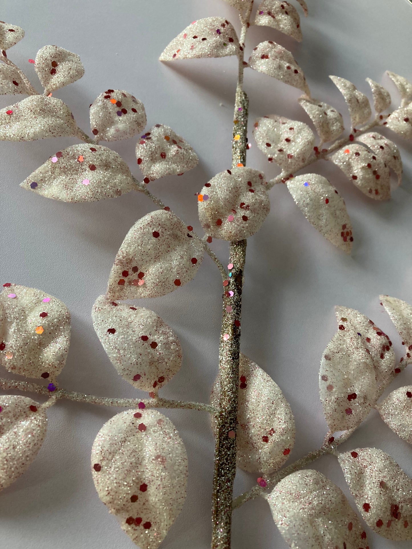 White & Pink Glittered Leaves