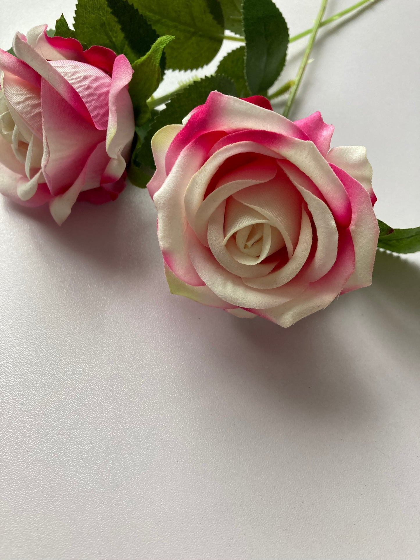 Pink & White Velvet Touch Rose Stem