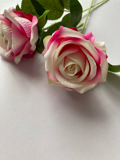 Pink & White Velvet Touch Rose Stem