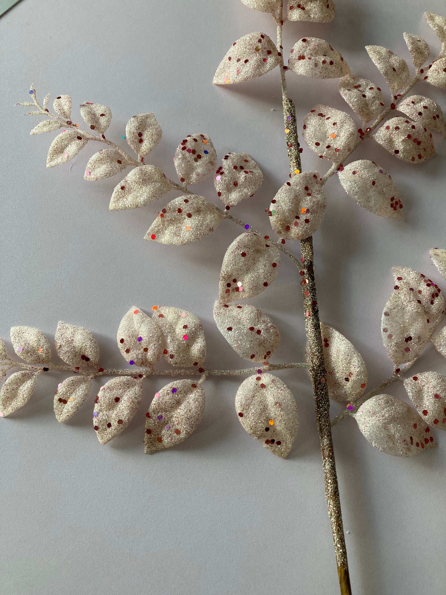 White & Pink Glittered Leaves