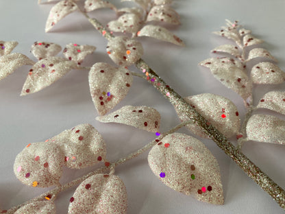 White & Pink Glittered Leaves