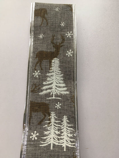 10y Stag & Tree Wired Edge Ribbon