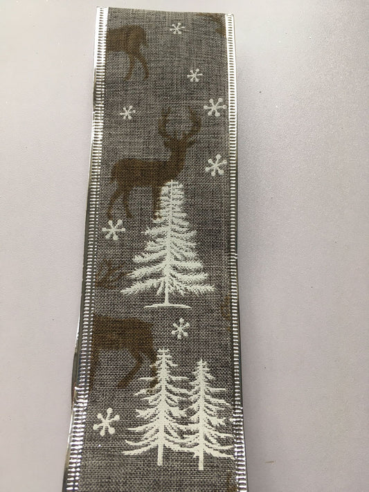 10y Stag & Tree Wired Edge Ribbon