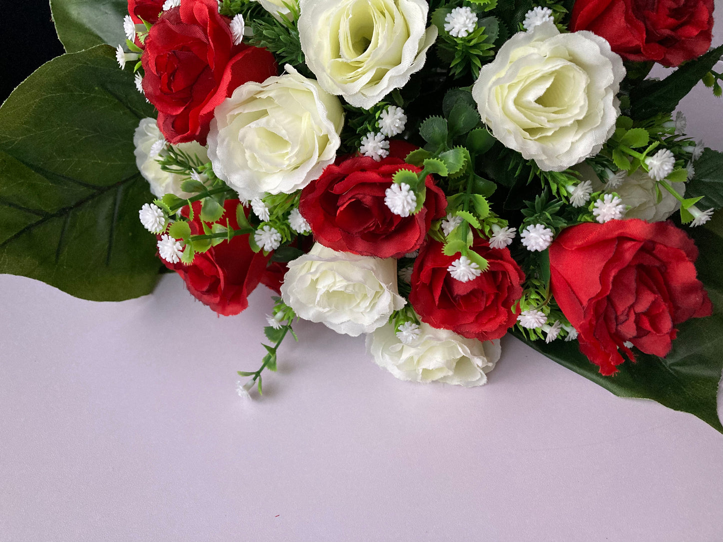 18 Red & White Rose Bud Bouquet