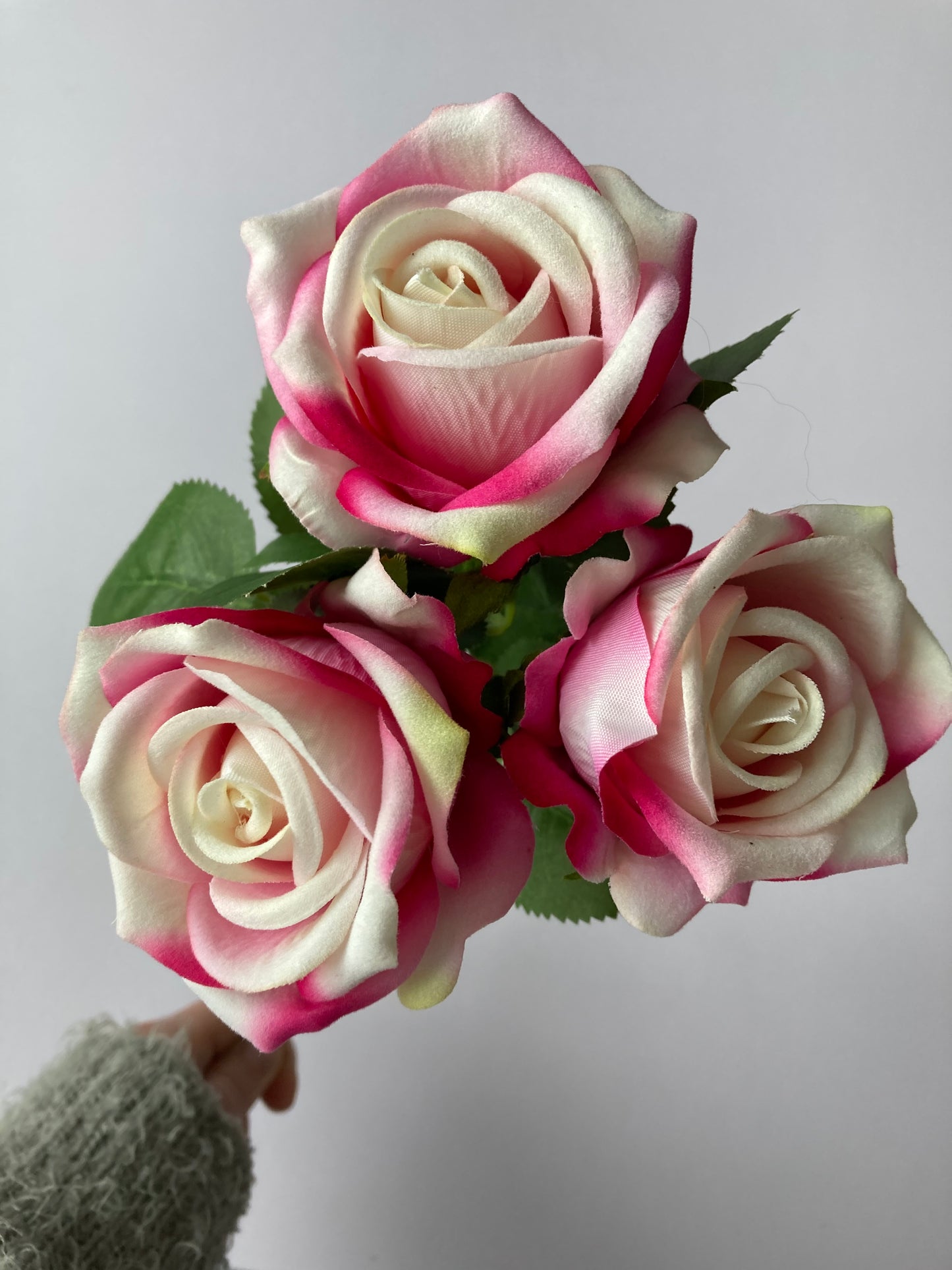 Pink & White Velvet Touch Rose Stem